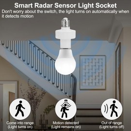 Motion Sensor Light Socket Adapter, E26/E27 Screw-in Light Sensor Sockets for Automatic Control On/Off, Auto Dusk-to-Dawn Smart Lamp Holder for Porch Storage Room Garage