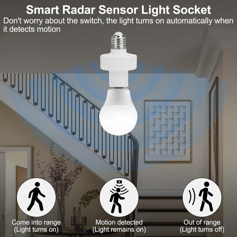 Motion Sensor Light Socket Adapter, E26/E27 Screw-in Light Sensor Sockets