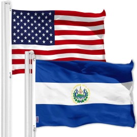UD_G128 Combo Pack: American USA Flag 3x5 Ft & El Salvador Flag 3x5 Ft, Both Printed 150D Polyester, Indoor/Outdoor, Brass Gromm