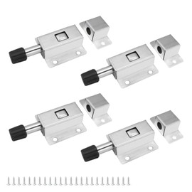 HERKINDNESS Automatic Spring Latch, Pack of 4 Bolt Latches, 4 x 9 cm, Sliding Latch, Stainless Steel, Small with Screws, One Click Lock, Suitable for Blinds, Garden Doors, Cabinets