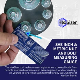 HexSizer Inch & Metric Hex Nut and Bolt Size Gauge Tool – Compact, Durable Aluminum Gauge for Measuring SAE & Metric Fasteners, Nuts, Studs, and Bolts in Imperial & Metric Units.