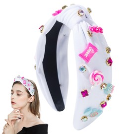 Knot Headband for Girls - Wide Headbands Rhinestone Embellished | Non-Slip Fashion Headbands Hair Accessories, Knot Headband Lollipop Charm for Girls Women