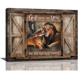 UnBrand Lion And Lioness Wall Art Vintage Lion Couple Pictures Canvas Wall Decor God ... - 12x18 in CANVAS Framed