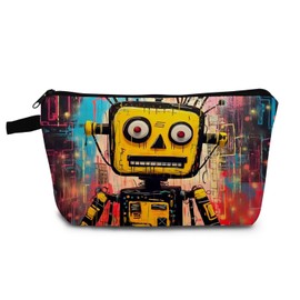YULUENZE Abstract Cartoon Robot Makeup Bag Cute Small Organizer Bag with Zipper Abstract Cartoon Robot Cosmetic Bag Aesthetic Birthday Present for Women Sisters Friends -1