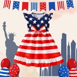 SXSXSX Girls 4th of July Dress Toddler – Patriotic American Flag Outfit with Flutter Sleeves, Red White Blue Skirt for Independence Day, Baby to Preschool (Ages 18M-6Y)