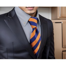 SHLAX&WING Men's Silk Necktie, Blue, Yellow, 6cm x 147cm Necktie