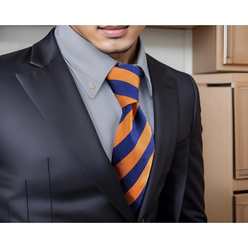 SHLAX&WING Men's Silk Necktie, Blue, Yellow, 6cm x 147cm Necktie