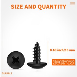 100 PCS #6 X 5/8 inch 18-8 (A2) Stainless Steel Truss Head Phillips Wood Screws, Black Coated Full Thread No.6 X 5/8'' Multipurpose Screw by TPOHH