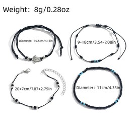Cubahop Layered 4PCS Beach Sea Turtle Black Ankle Bracelets Summer Foot Accessories Jewelry for Women