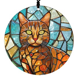 Orange Tabby Cat Christmas Ornament - Faux Stained Glass Embossed Design Effect - 2024 Acrylic Decoration For Tree - Unique Ginger Cat Gift and Home Decor