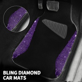NBTEPEM Purple Violet Bling Car Floor Mats Full Set, Universal Fit Most Cars,SUV, Trucks, 4 pcs Sparkle Glitter Diamond Carpet for Women Girls with Anti-Slip Pad (Purple Violet Diamond)