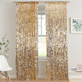 HH 9x9FT Big Sequin Backdrop Curtains, Sequin Photo Backdrop Payette Sequin Backdrop Curtain Panels, Shimmer Sequin Fabric Photography Backdrop for Wedding Party Christmas Decoration - Gold