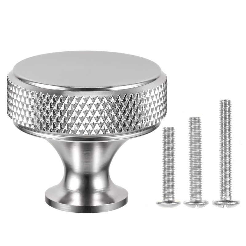 sdhiiolp 10 Pcs Cabinet Knobs Matte Silver Metal Round Knurled