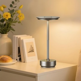 UdoUto 2-Pack Rechargeable LED Table Lamps – Cordless, Portable, Stepless Dimming with 3 Color Modes – Battery Powered Touch Lamps for Restaurant, Café, Patio, or Outdoor Use – Modern Design (Silver)