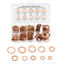 Pack of 200 Copper Sealing Rings Assortment, 10 Sizes Flat Washers, Copper Sealing Rings, Copper Flat Washer Sealing Ring Kit, Copper with Box, Locking Washers, M5 M6 M8 M10 M12 M14