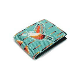 KANGURAH Handmade Beaded Leather Wallet, Native American Style Seed beads Bifold wallet (Turquoise (Hummingbird))