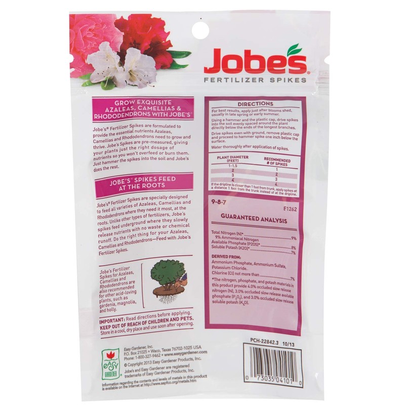 Jobe's 100046761 Azalea, Camellia & Rhododendron Fertilizer Spikes 9-8-7, 3