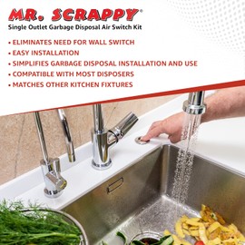 Mr. Scrappy 20-MSAS-65 Single Outlet Garbage Disposal Air Switch, Kitchen Sink Top On and Off Kit for Waste Disposers, Includes Button, Tubing, 120V Power Module, and Hardware, Chrome