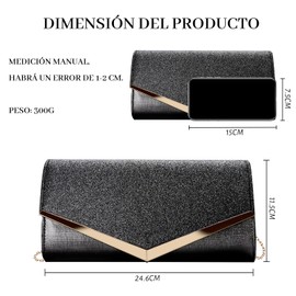 Bolso De Mano De Noche,Bolso de Noche de Fiesta con Purpurina con Cadena,Bolsas de mujer,Bolsos Cruzados de Fiesta,Adecuado Para Fiestas Y Bodas(Negro)