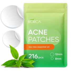BIORICA Pimple Patches for Face with Tea Tree Oil 216 Pcs. Hydrocolloid Acne Pimple Patc