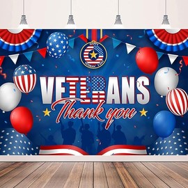 Veterans Day Decorations Backdrop Banner 5x3Ft Thank You Veterans Banner Patriotic Themed Party Decorations Background Photo Booth Props for America National Holiday Party Decoration Supplies