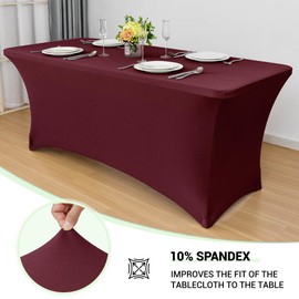 Obstal - Juego de 2 manteles ajustables rectangulares universales de elastano para mesas plegables estándar para fiestas, banquetes, eventos, ferias comerciales (rojo vino, 48 pulgadas de largo x 24