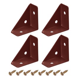 uxcell 4Pcs Angle Corner Brackets 38mm x 38mm, Cold Rolled Steel Braces Joining Support with Screws for Desk Bed Edge (Brown)