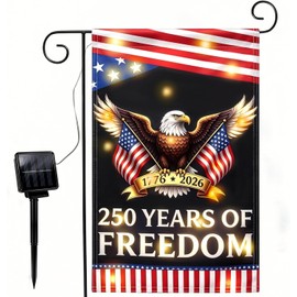 GOUTOOL 250th Anniversary America Garden Flag Light 12x18 Inch, Solar-Powered 4th of July Flag Lights with Double-Sided Waterproof USA Patriotic Banner, 1776-2026 Eagle Design 250 Years Freedom (Red-Flower) (Black)