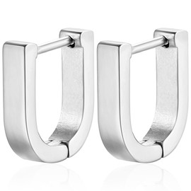 AFCJLTO 2 pieces silver hoop earrings for women, geometric earrings, hoop earrings, women's chunky hoop earrings, hypoallergenic earrings, mini thick hoop earrings, small, silver