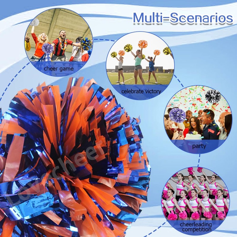 Lovecheer 2PCS Cheerleading Pom Poms Blue and Orange Cheer Pom