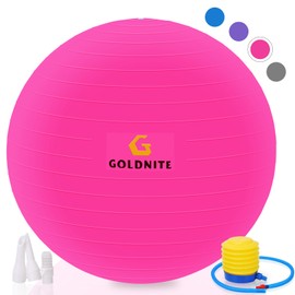 GOLDNITE Yoga Ball 26in Exercise Ball Pink Swiss Balance Ball, Anti-Burst Gym Ball, Quick Bump Slip Resistant Birthing Ball for Pregnancy, Fitness Pilates Work Out Balance Flexibility Stability