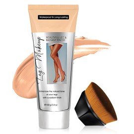 Make Up for Legs Waterproof, Leg Make Up Waterproof 100 ml, Body Coverage Perfector for Legs, Body Make Up Waterproof with Foundation Brush, Long Lasting Cover (Medium Shine)