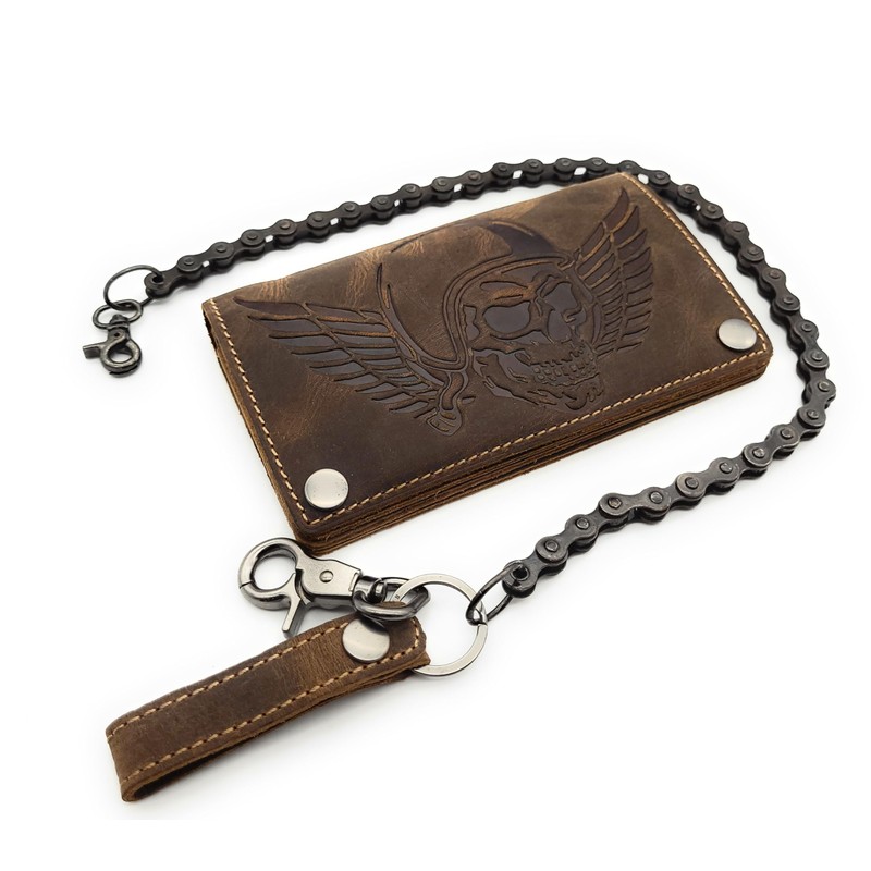 Lemasi Biker Wallet with Chain Natural Hunter Leather Wallet with