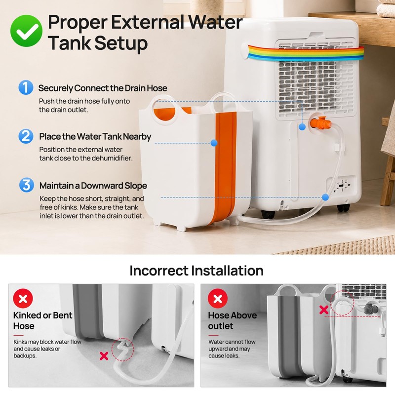 2.64 Gal External Water Tank with Drain Hose for Dehumidifier