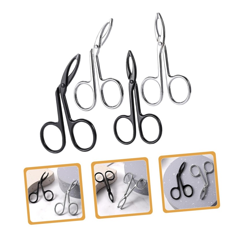 Baluue Stylish Eyebrow Tweezers 4pcs Set Curved Straight Scissors Precise