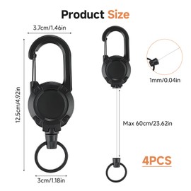 Arvoni Pack of 4 Retractable Key Chains, Extendable Key Chain with 60 cm Steel Cable, Durable Lanyard Extendable with Carabiner, for ID Card Holder, Extendable, Card Holder