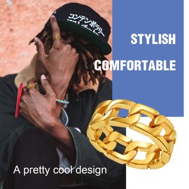 ChainsPro Link Ring Gold Tone Hip Hop Rock Size 10 Rapper Rings Men & Women