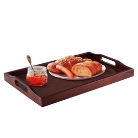 MDLUU Plastic Serving Tray, Ottoman Tray with Cutout Handles, Rectangle Butler Tray for Breakfast in Bed, Coffee Table Decor, Party (Cherry)