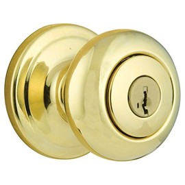 Kwikset Signature Series Juno Polished Brass Steel ANSI/BHMA Grade 2 Entry Lockset 1-3/4 in.