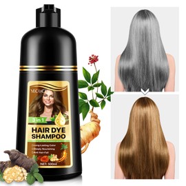 Dark Brown Hair Dye Shampoo, Natural Instant Hair Colour Shampoo 3-in-1 Brown Hair Dye Shampoo Long-Lasting Hair Dye, 100% Coverage, Herbal Ingredients, 500 ml