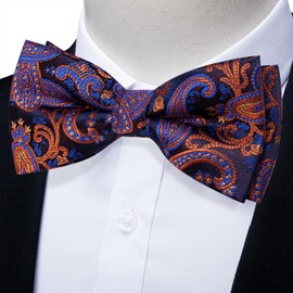 YourTies Orange Blue Bow Ties for Men Silk Paisley Adjustable Pre-tied Bowties Jacquard Formal Business Wedding Prom