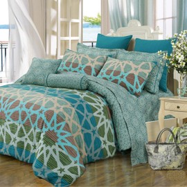 Amsons Quilt Cover Set – Green/Beige Doona Cover - King Single Quilt Cover - 100% Cotton Bedding Duvet Cover Sets (2PCs, King Single)