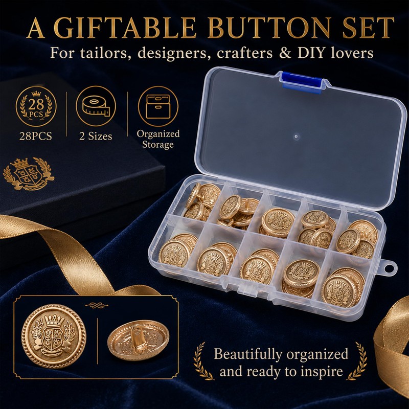 Gold Buttons for Blazer, 28pcs Metal Blazer Buttons for Clothes,