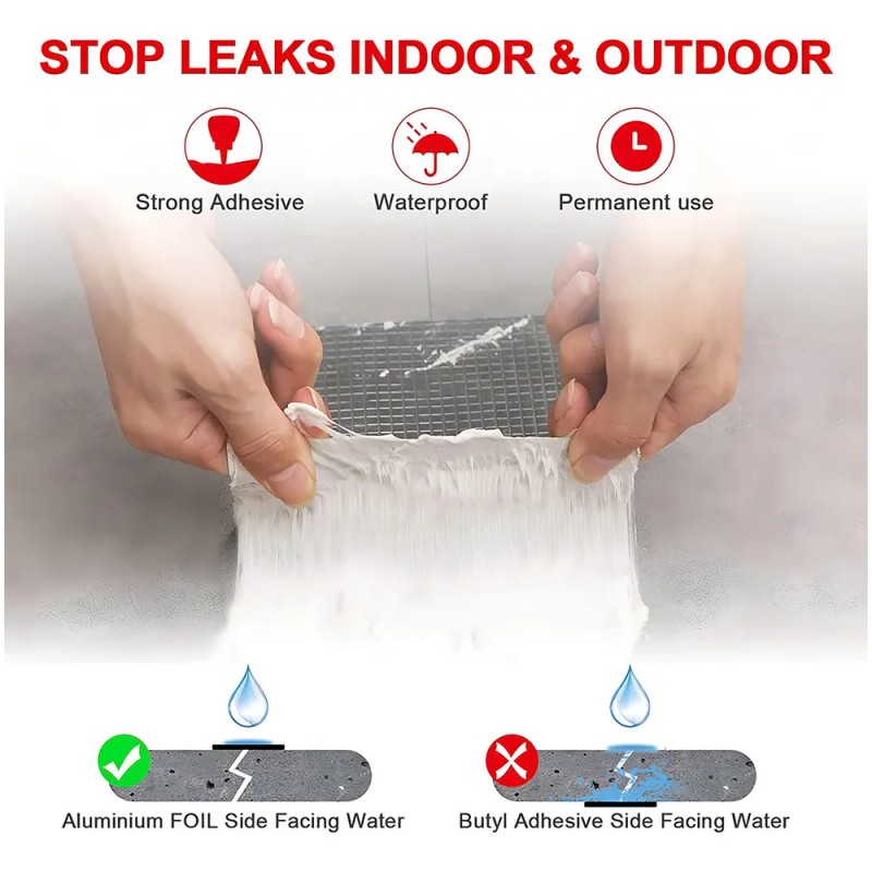 Cinta Impermeable Butilo Glowlin 10m x 10cm Tapa Goteras Plata