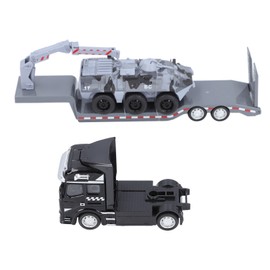 Flatbed Trailer Toy Simulation Detachable Collectible Military Flatbed Truck Model with Armored Car for Boys Gray