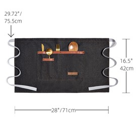 TOPTIE Denim Unisex Half Apron Waist Bistro Apron with Pockets for Server Waitress Barista Bartender-Black