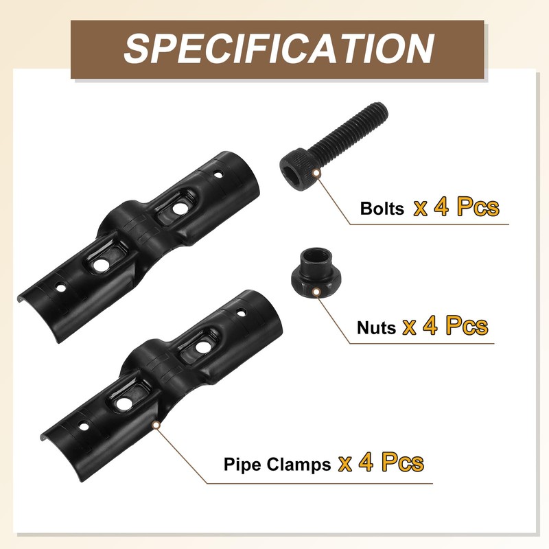 sourcing map 2 Pcs Straight Structural Pipe Connector, 1-1/8" 4-Way
