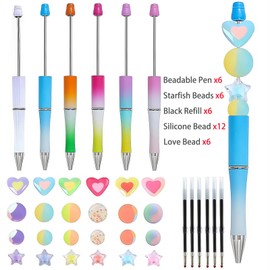 GTIEDIK Beadable Pens Focal Beads Pens DIY Making Kit Multicolor Ballpoint Pen Christmas Gifts for women,kids Black Ink with 24 Pcs Assorted Colors Beads (6 Pcs)