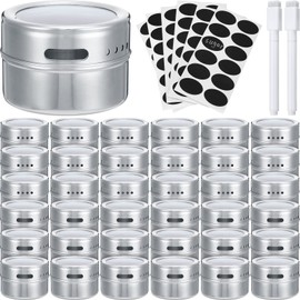 Magnetic Spice Storage Set 36 Pcs Stainless Steel Spice Jars with 72 Pcs Spice Labels Marker Pen Magnetic Spice Tins Magnet Spice Storage Containers with Clear Lid for Fridge and Grill, Sift and Pour