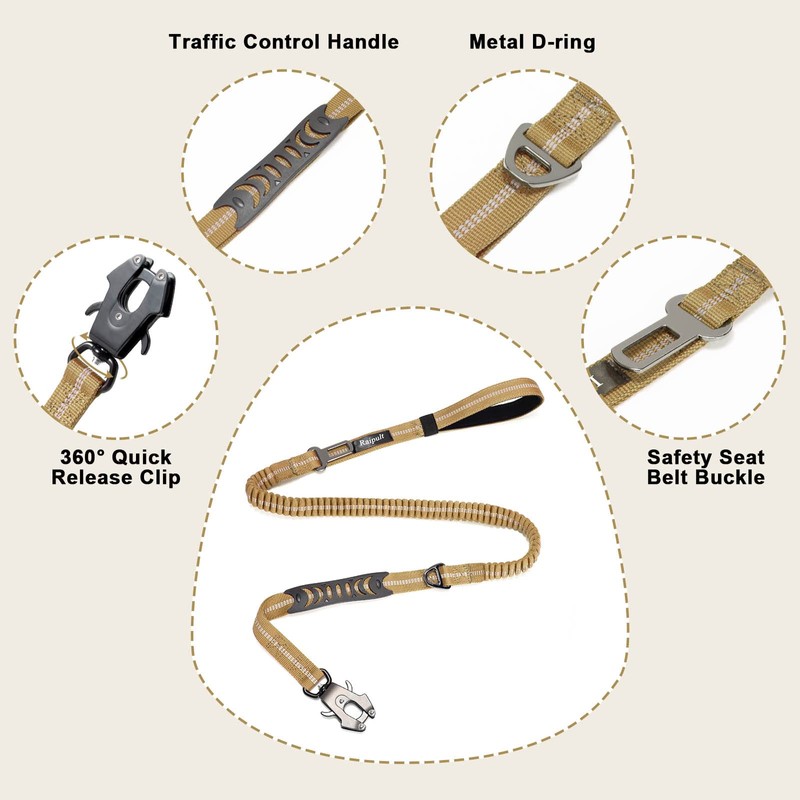 Raipult Heavy Duty Tactical Bungee Dog Leash, 4-6FT No Pull